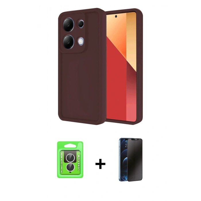 MARSİLYAN™- Redmi Note 13 Pro 4G Kılıf Yankı Yansıma Özel Seri - Siyah 3D Antistatik Hayalet Cam Ekran Koruyucu + Raze Metal Kamera Lens - GS