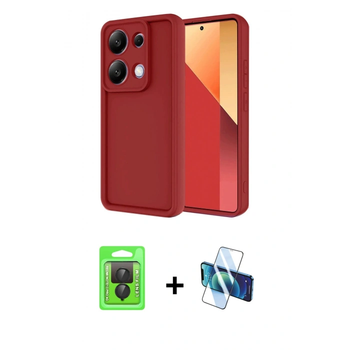 MARSİLYAN™- Redmi Note 13 Pro 4G Kılıf Yankı Yansıma Özel Seri - Siyah 3D Antistatik Seramik Nano Ekran Koruyucu + Siyah Raze Metal Kamera Lens