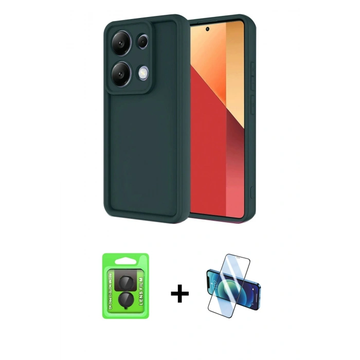 MARSİLYAN™- Redmi Note 13 Pro 4G Kılıf Yankı Yansıma Özel Seri - Siyah 3D Antistatik Seramik Nano Ekran Koruyucu + Siyah Raze Metal Kamera Lens
