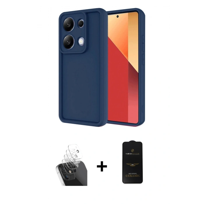 MARSİLYAN™- Redmi Note 13 Pro 4G Kılıf Yankı Yansıma Özel Seri - Siyah 6D Antistatik Mat Seramik Hayalet Nano Ekran Koruyucu + Kamera Lens Koruma Cam - SF