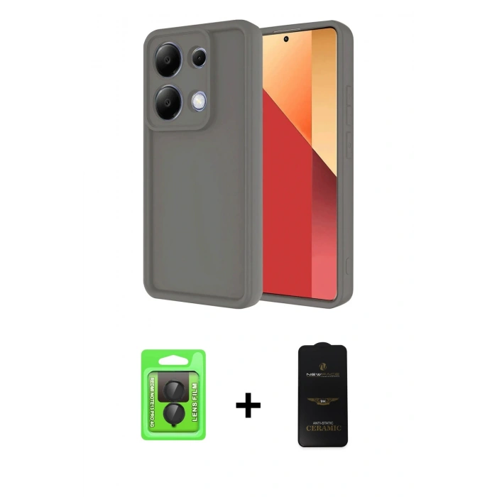 MARSİLYAN™- Redmi Note 13 Pro 4G Kılıf Yankı Yansıma Özel Seri - Siyah 6D Antistatik Mat Seramik Hayalet Nano Ekran Koruyucu + Raze Metal Kamera Lens - SH