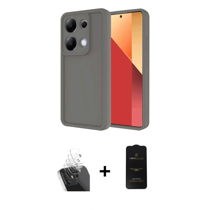 MARSİLYAN™- Redmi Note 13 Pro 4G Kılıf Yankı Yansıma Özel Seri - Siyah 6D Antistatik Mat Seramik Hayalet Nano Ekran Koruyucu + Kamera Lens Koruma Cam - SF