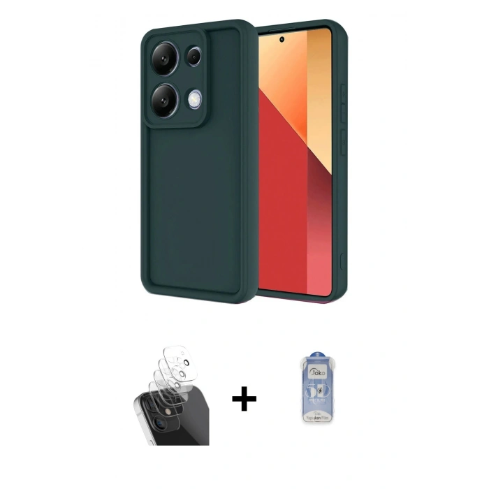 MARSİLYAN™- Redmi Note 13 Pro 4G Kılıf Yankı Yansıma Özel Seri - Siyah Joko Magic 5D Cam + Kamera Lens Koruma Cam - SF
