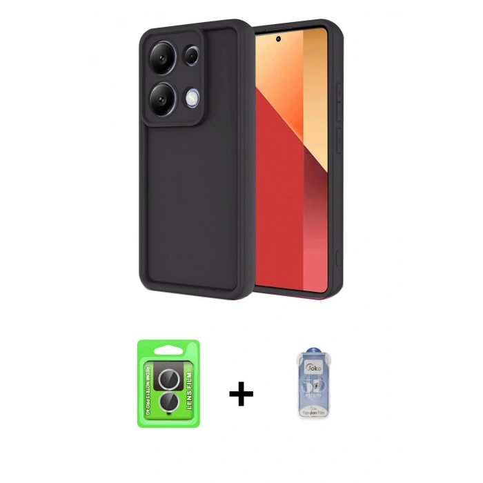 MARSİLYAN™- Redmi Note 13 Pro 4G Kılıf Yankı Yansıma Özel Seri - Siyah Joko Magic 5D Cam + Raze Metal Kamera Lens - GS
