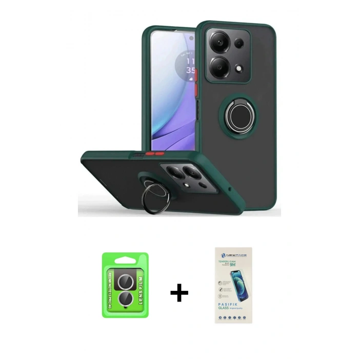 MARSİLYAN™- Redmi Note 13 Pro 4G Kılıf Yörünge Çizgi - Şeffaf Pasifik Cam Ekran Koruyucu + Gümüş Raze Metal Kamera Lens
