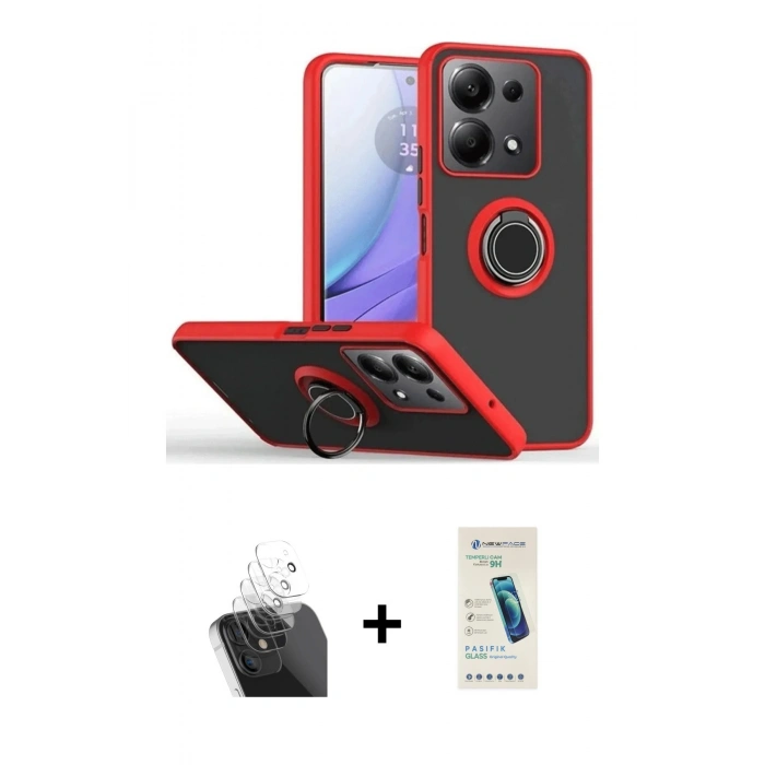 MARSİLYAN™- Redmi Note 13 Pro 4G Kılıf Yörünge Çizgi - Şeffaf Pasifik Cam Ekran Koruyucu + Kamera Lens Koruma Cam - SF