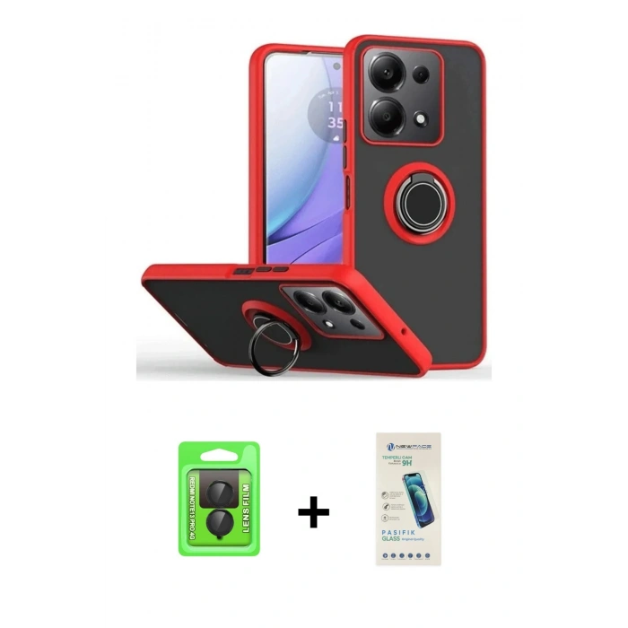 MARSİLYAN™- Redmi Note 13 Pro 4G Kılıf Yörünge Çizgi - Şeffaf Pasifik Cam Ekran Koruyucu + Raze Metal Kamera Lens - SH