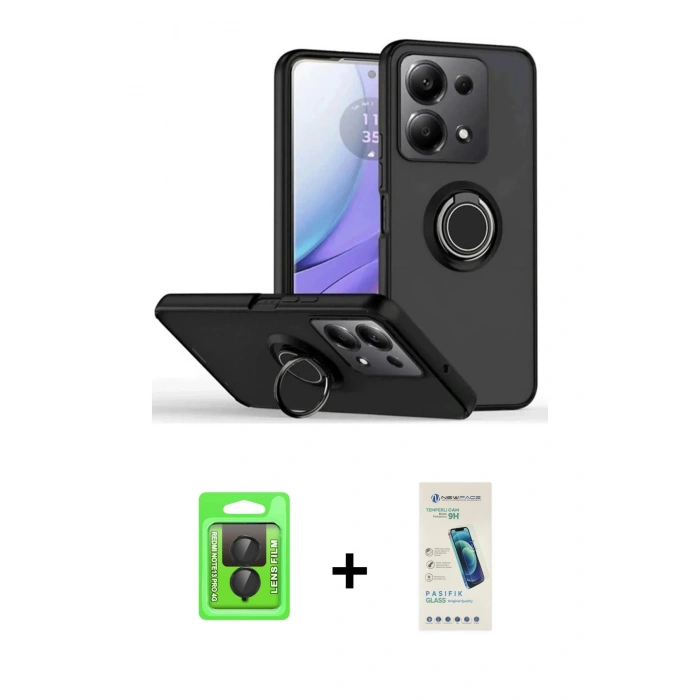 MARSİLYAN™- Redmi Note 13 Pro 4G Kılıf Yörünge Çizgi - Şeffaf Pasifik Cam Ekran Koruyucu + Raze Metal Kamera Lens - SH