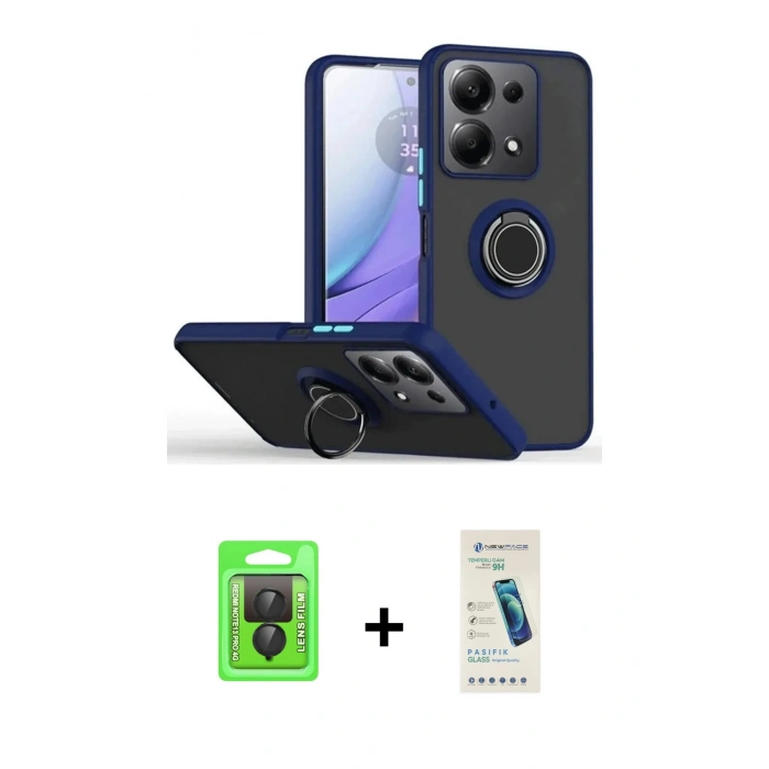 MARSİLYAN™- Redmi Note 13 Pro 4G Kılıf Yörünge Çizgi - Şeffaf Pasifik Cam Ekran Koruyucu + Raze Metal Kamera Lens - SH