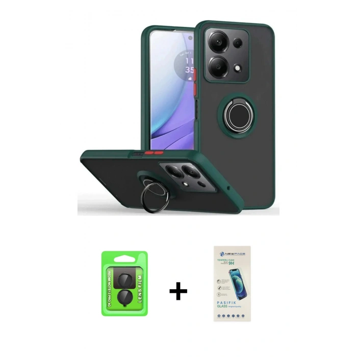 MARSİLYAN™- Redmi Note 13 Pro 4G Kılıf Yörünge Çizgi - Şeffaf Pasifik Cam Ekran Koruyucu + Raze Metal Kamera Lens - SH
