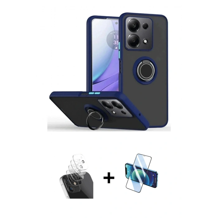 MARSİLYAN™- Redmi Note 13 Pro 4G Kılıf Yörünge Çizgi - Siyah 3D Antistatik Cam Ekran Koruyucu + Kamera Lens Koruma Cam - SF