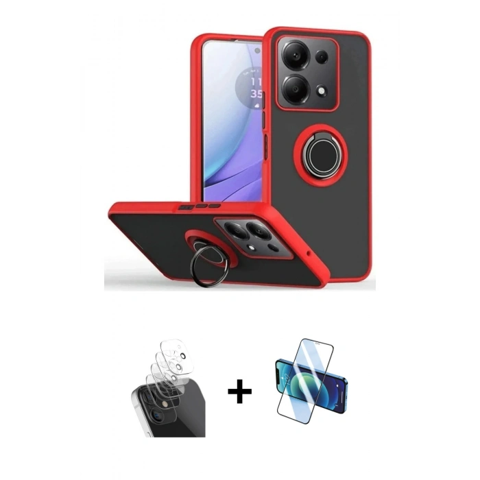 MARSİLYAN™- Redmi Note 13 Pro 4G Kılıf Yörünge Çizgi - Siyah 3D Antistatik Cam Ekran Koruyucu + Kamera Lens Koruma Cam - SF