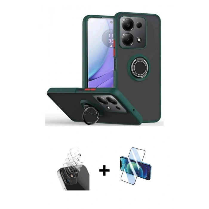 MARSİLYAN™- Redmi Note 13 Pro 4G Kılıf Yörünge Çizgi - Siyah 3D Antistatik Cam Ekran Koruyucu + Kamera Lens Koruma Cam - SF