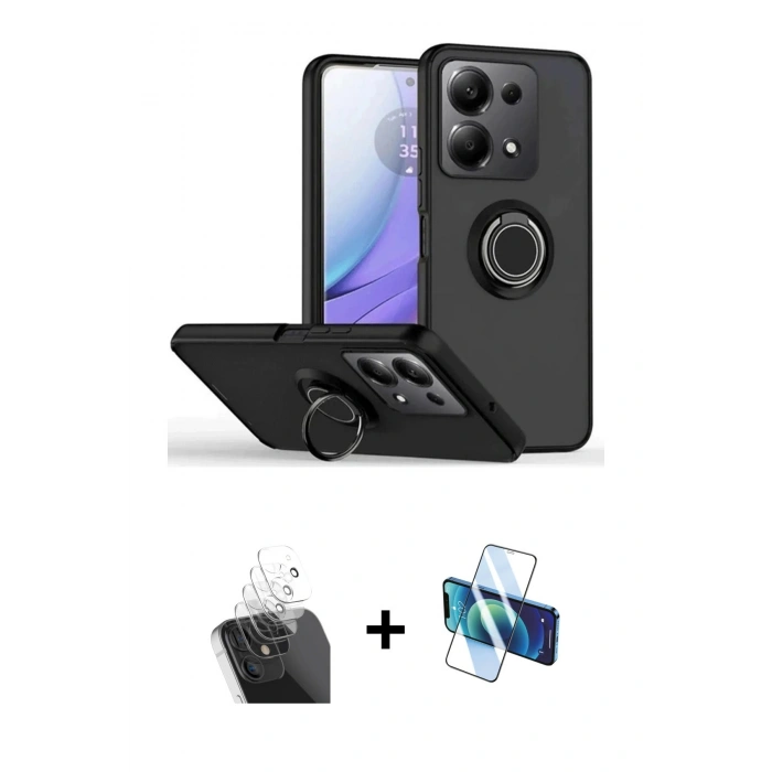 MARSİLYAN™- Redmi Note 13 Pro 4G Kılıf Yörünge Çizgi - Siyah 3D Antistatik Seramik Nano Ekran Koruyucu + Kamera Lens Koruma Cam - SF