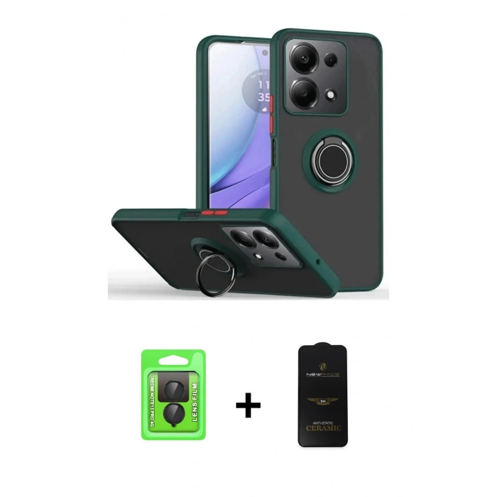 MARSİLYAN™- Redmi Note 13 Pro 4G Kılıf Yörünge Çizgi - Siyah 6D Antistatik Mat Seramik Hayalet Nano Ekran Koruyucu + Siyah Raze Metal Kamera Lens