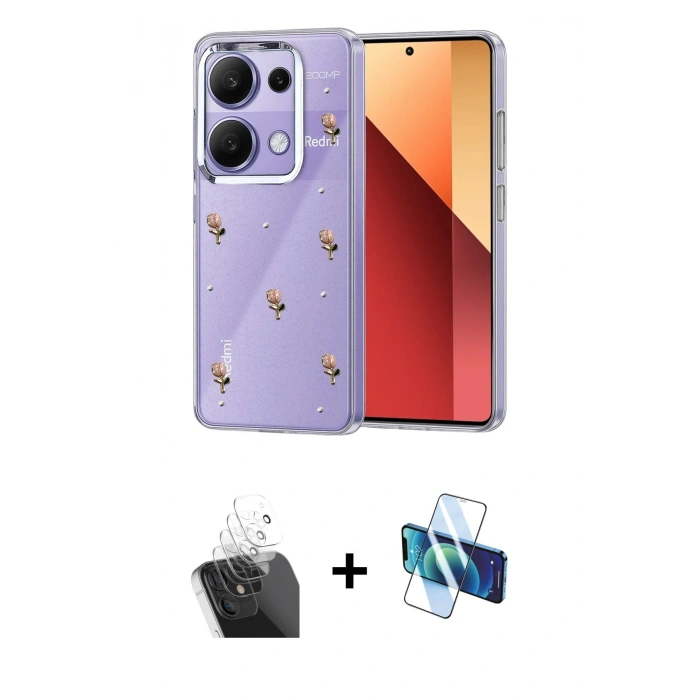 MARSİLYAN™- Redmi Note 13 Pro 4G Kılıf Yörünge Form - Siyah 3D Antistatik Cam Ekran Koruyucu + Kamera Lens Koruma Cam - SF