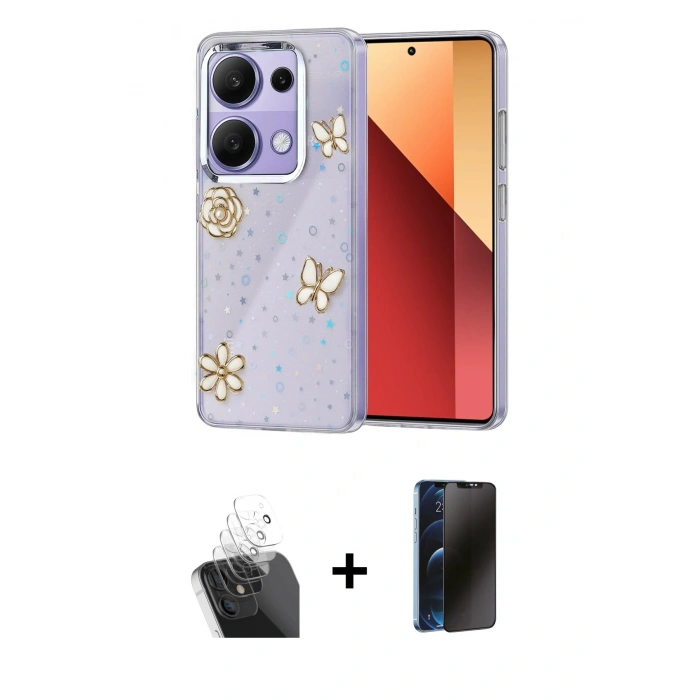 MARSİLYAN™- Redmi Note 13 Pro 4G Kılıf Yörünge Form - Siyah 3D Antistatik Hayalet Cam Ekran Koruyucu + Kamera Lens Koruma Cam - SF
