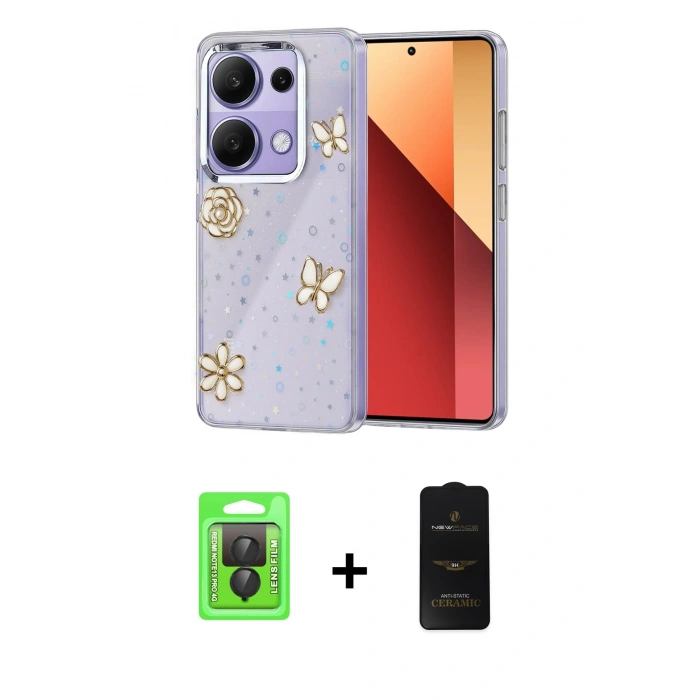 MARSİLYAN™- Redmi Note 13 Pro 4G Kılıf Yörünge Form - Siyah 6D Antistatik Mat Seramik Hayalet Nano Ekran Koruyucu + Raze Metal Kamera Lens - SH