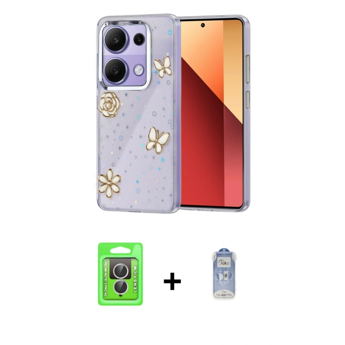 MARSİLYAN™- Redmi Note 13 Pro 4G Kılıf Yörünge Form - Siyah Joko Magic 5D Cam + Gümüş Raze Metal Kamera Lens