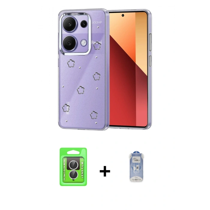 MARSİLYAN™- Redmi Note 13 Pro 4G Kılıf Yörünge Form - Siyah Joko Magic 5D Cam + Gümüş Raze Metal Kamera Lens