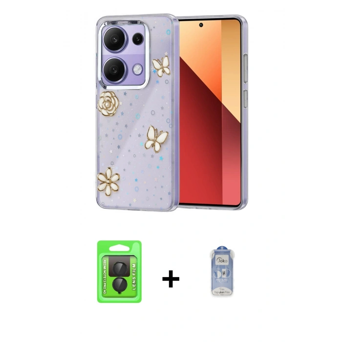 MARSİLYAN™- Redmi Note 13 Pro 4G Kılıf Yörünge Form - Siyah Joko Magic 5D Cam + Raze Metal Kamera Lens - SH