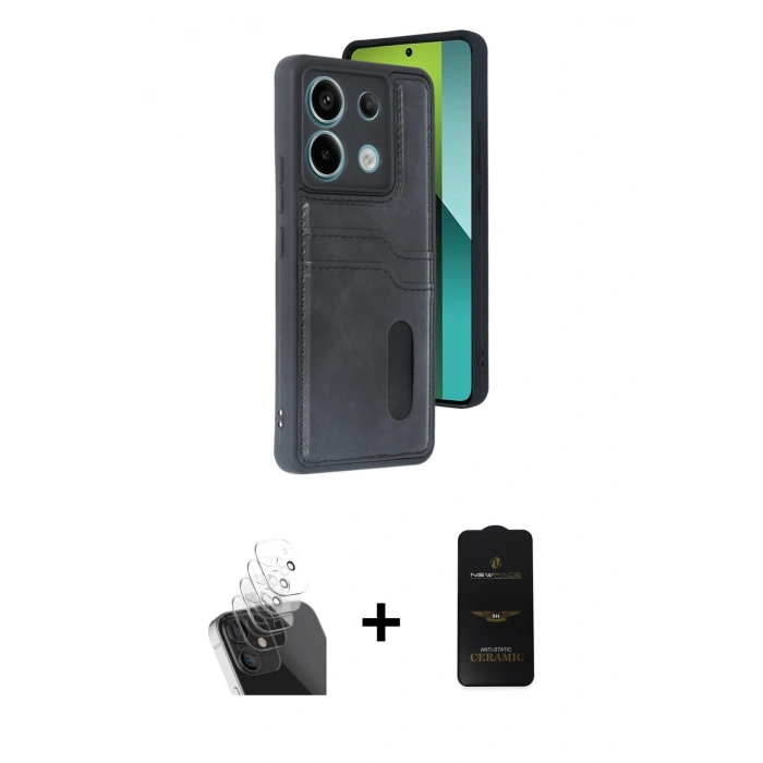 MARSİLYAN™- Redmi Note 13 Pro 4G Kılıf Yörünge Işık Serisi - Siyah 6D Antistatik Mat Seramik Hayalet Nano Ekran Koruyucu + Şeffaf Kamera Lens Koruma Cam