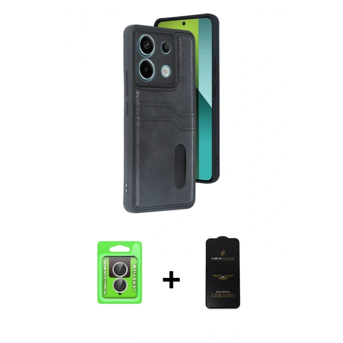 MARSİLYAN™- Redmi Note 13 Pro 4G Kılıf Yörünge Işık Serisi - Siyah 6D Antistatik Mat Seramik Hayalet Nano Ekran Koruyucu + Raze Metal Kamera Lens - GS