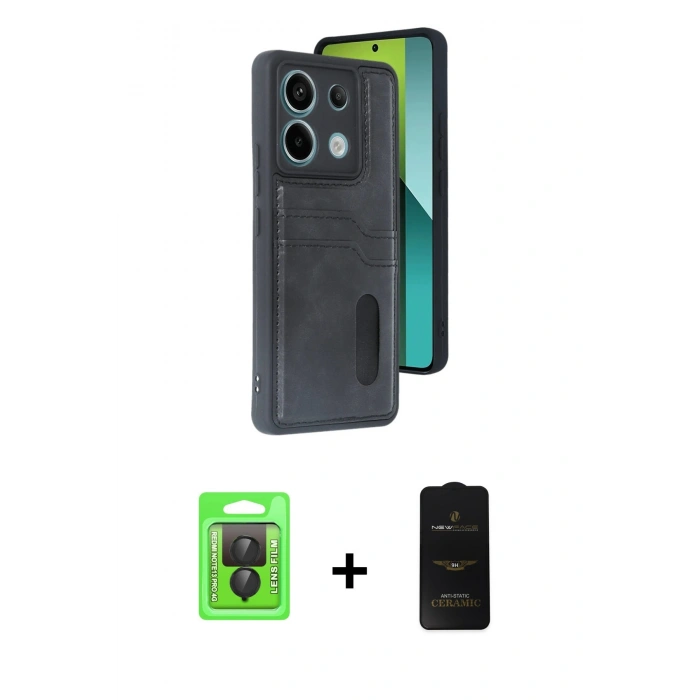 MARSİLYAN™- Redmi Note 13 Pro 4G Kılıf Yörünge Işık Serisi - Siyah 6D Antistatik Mat Seramik Hayalet Nano Ekran Koruyucu + Raze Metal Kamera Lens - SH