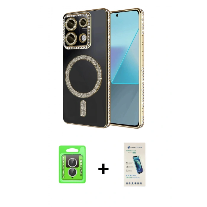 MARSİLYAN™- Redmi Note 13 Pro 4G Kılıf Zirve Doku Prime - Şeffaf Pasifik Cam Ekran Koruyucu + Raze Metal Kamera Lens - GS