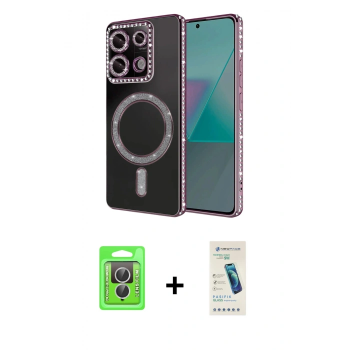 MARSİLYAN™- Redmi Note 13 Pro 4G Kılıf Zirve Doku Prime - Şeffaf Pasifik Cam Ekran Koruyucu + Raze Metal Kamera Lens - GS