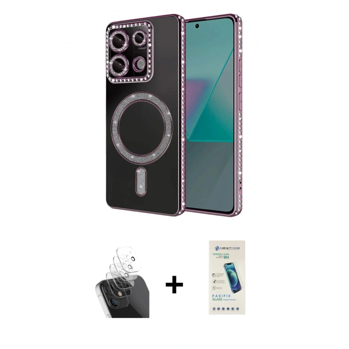 MARSİLYAN™- Redmi Note 13 Pro 4G Kılıf Zirve Doku Prime - Şeffaf Pasifik Cam Ekran Koruyucu + Kamera Lens Koruma Cam - SF