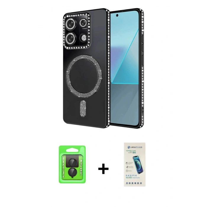MARSİLYAN™- Redmi Note 13 Pro 4G Kılıf Zirve Doku Prime - Şeffaf Pasifik Cam Ekran Koruyucu + Raze Metal Kamera Lens - SH