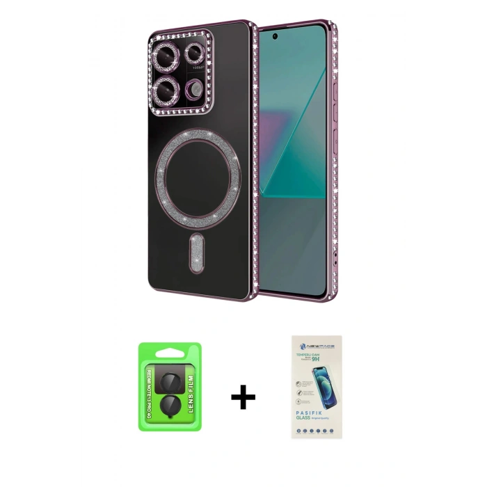 MARSİLYAN™- Redmi Note 13 Pro 4G Kılıf Zirve Doku Prime - Şeffaf Pasifik Cam Ekran Koruyucu + Raze Metal Kamera Lens - SH