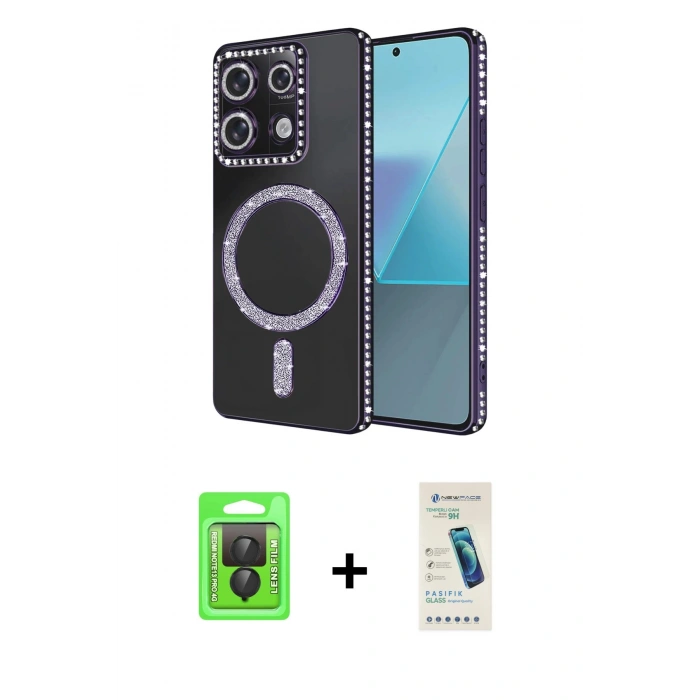 MARSİLYAN™- Redmi Note 13 Pro 4G Kılıf Zirve Doku Prime - Şeffaf Pasifik Cam Ekran Koruyucu + Raze Metal Kamera Lens - SH