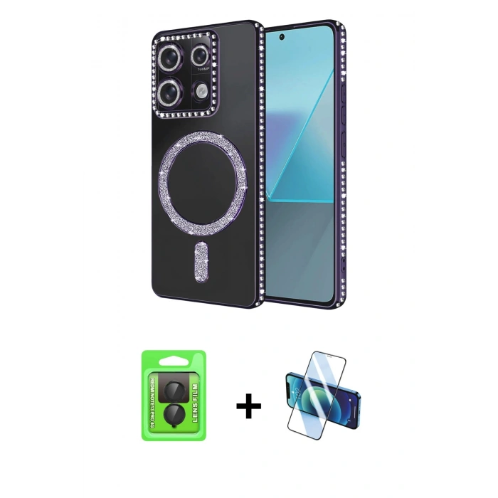MARSİLYAN™- Redmi Note 13 Pro 4G Kılıf Zirve Doku Prime - Siyah 3D Antistatik Cam Ekran Koruyucu + Raze Metal Kamera Lens - SH