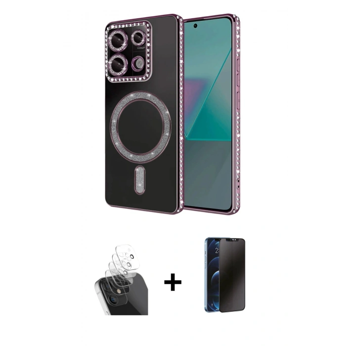 MARSİLYAN™- Redmi Note 13 Pro 4G Kılıf Zirve Doku Prime - Siyah 3D Antistatik Hayalet Cam Ekran Koruyucu + Kamera Lens Koruma Cam - SF
