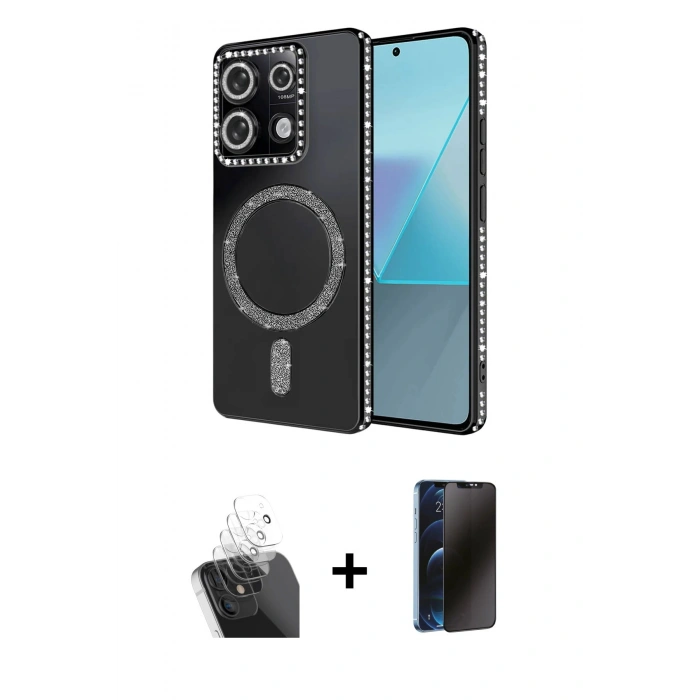 MARSİLYAN™- Redmi Note 13 Pro 4G Kılıf Zirve Doku Prime - Siyah 3D Antistatik Hayalet Cam Ekran Koruyucu + Kamera Lens Koruma Cam - SF