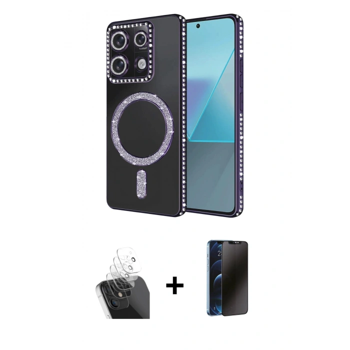 MARSİLYAN™- Redmi Note 13 Pro 4G Kılıf Zirve Doku Prime - Siyah 3D Antistatik Hayalet Cam Ekran Koruyucu + Kamera Lens Koruma Cam - SF