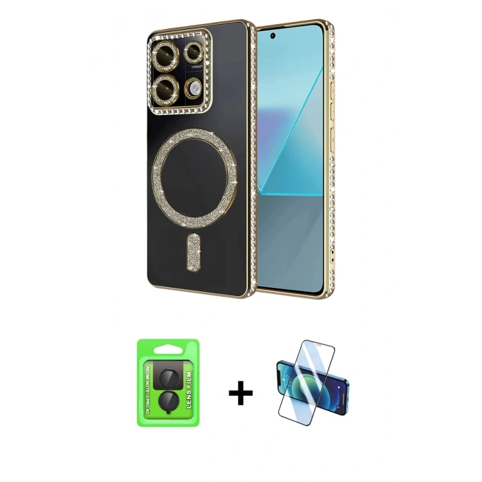 MARSİLYAN™- Redmi Note 13 Pro 4G Kılıf Zirve Doku Prime - Siyah 3D Antistatik Seramik Nano Ekran Koruyucu + Raze Metal Kamera Lens - SH