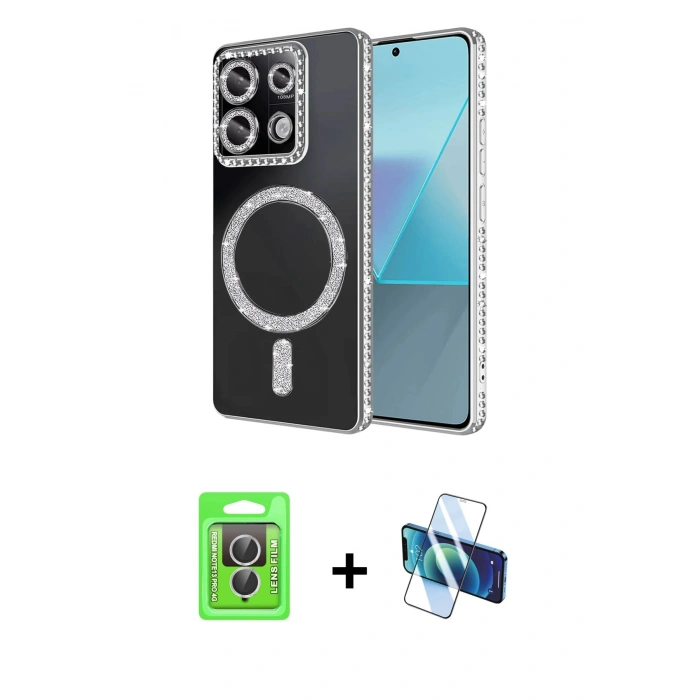 MARSİLYAN™- Redmi Note 13 Pro 4G Kılıf Zirve Doku Prime - Siyah 3D Antistatik Seramik Nano Ekran Koruyucu + Raze Metal Kamera Lens - GS