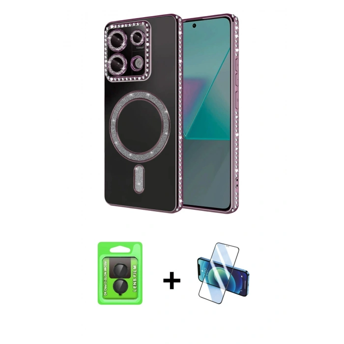 MARSİLYAN™- Redmi Note 13 Pro 4G Kılıf Zirve Doku Prime - Siyah 3D Antistatik Seramik Nano Ekran Koruyucu + Raze Metal Kamera Lens - SH