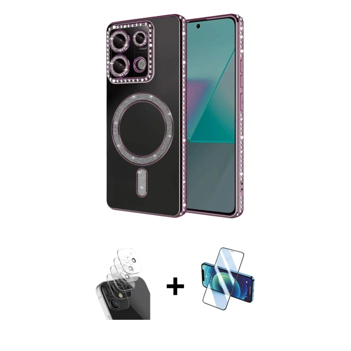 MARSİLYAN™- Redmi Note 13 Pro 4G Kılıf Zirve Doku Prime - Siyah 3D Antistatik Seramik Nano Ekran Koruyucu + Kamera Lens Koruma Cam - SF