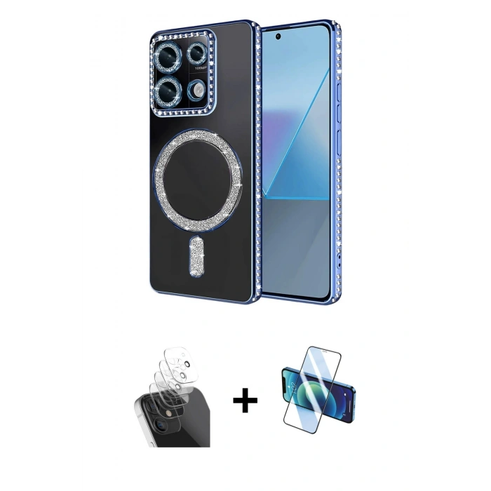 MARSİLYAN™- Redmi Note 13 Pro 4G Kılıf Zirve Doku Prime - Siyah 3D Antistatik Seramik Nano Ekran Koruyucu + Kamera Lens Koruma Cam - SF