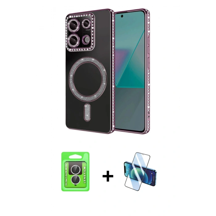 MARSİLYAN™- Redmi Note 13 Pro 4G Kılıf Zirve Doku Prime - Siyah 3D Antistatik Seramik Nano Ekran Koruyucu + Raze Metal Kamera Lens - GS