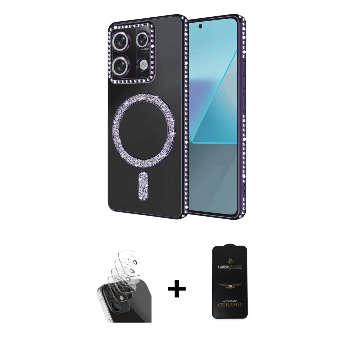 MARSİLYAN™- Redmi Note 13 Pro 4G Kılıf Zirve Doku Prime - Siyah 6D Antistatik Mat Seramik Hayalet Nano Ekran Koruyucu + Kamera Lens Koruma Cam - SF