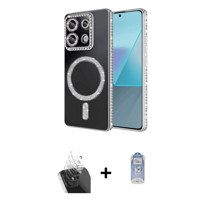 MARSİLYAN™- Redmi Note 13 Pro 4G Kılıf Zirve Doku Prime - Siyah Joko Magic 5D Cam + Kamera Lens Koruma Cam - SF