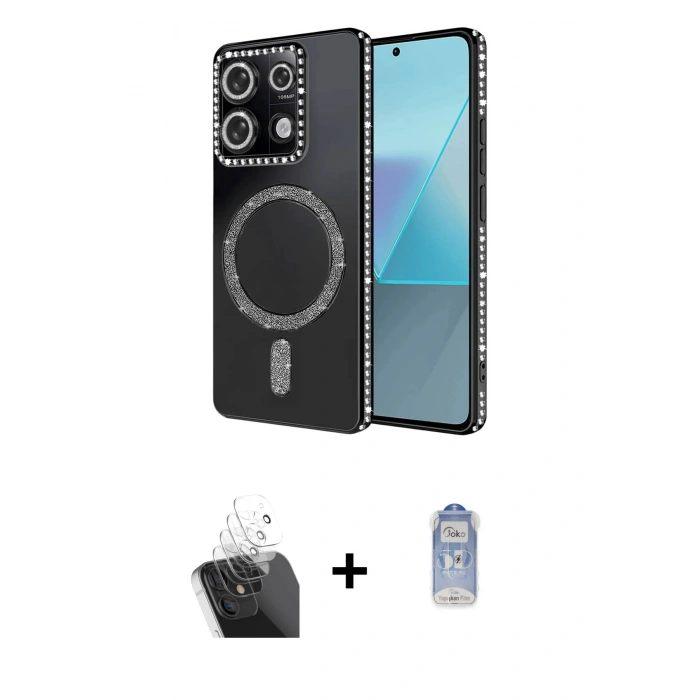 MARSİLYAN™- Redmi Note 13 Pro 4G Kılıf Zirve Doku Prime - Siyah Joko Magic 5D Cam + Kamera Lens Koruma Cam - SF