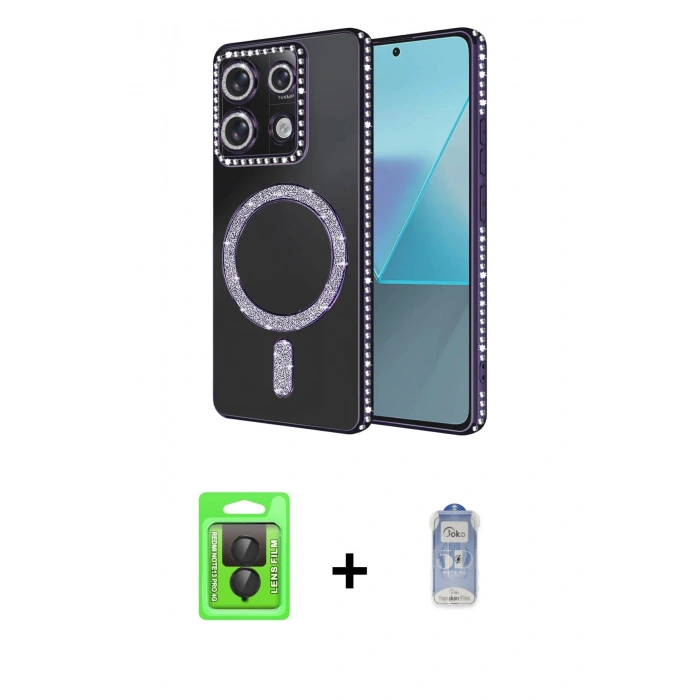 MARSİLYAN™- Redmi Note 13 Pro 4G Kılıf Zirve Doku Prime - Siyah Joko Magic 5D Cam + Raze Metal Kamera Lens - SH