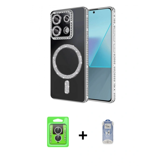 MARSİLYAN™- Redmi Note 13 Pro 4G Kılıf Zirve Doku Prime - Siyah Joko Magic 5D Cam + Raze Metal Kamera Lens - GS