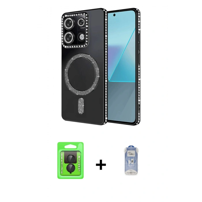 MARSİLYAN™- Redmi Note 13 Pro 4G Kılıf Zirve Doku Prime - Siyah Joko Magic 5D Cam + Raze Metal Kamera Lens - SH